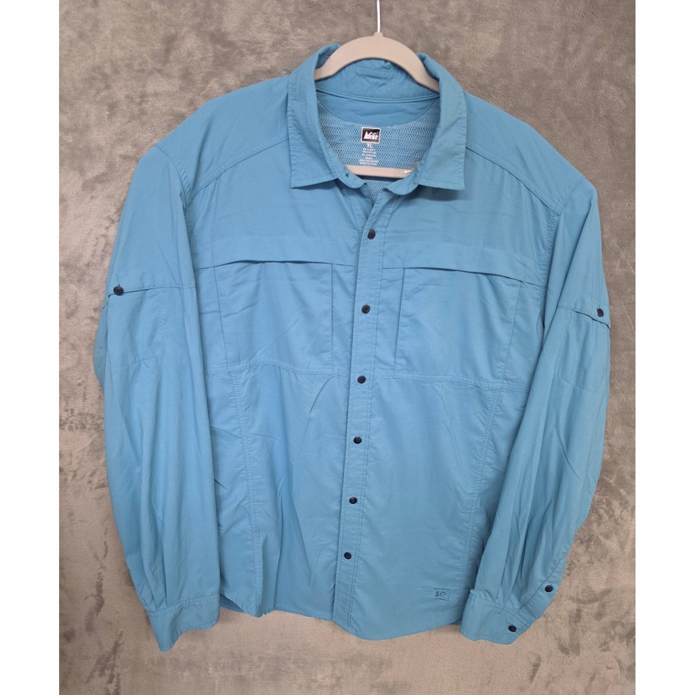 REI Co-op Sahara Mens XL Blue Long Sleeve Hiking Fishing Button Down Shirt